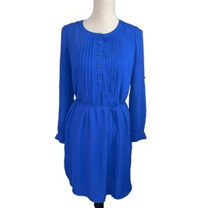 Vintage Daniel Rainn Dress S XS Royal Blue Belted Lined Lightweight Long Sleeve